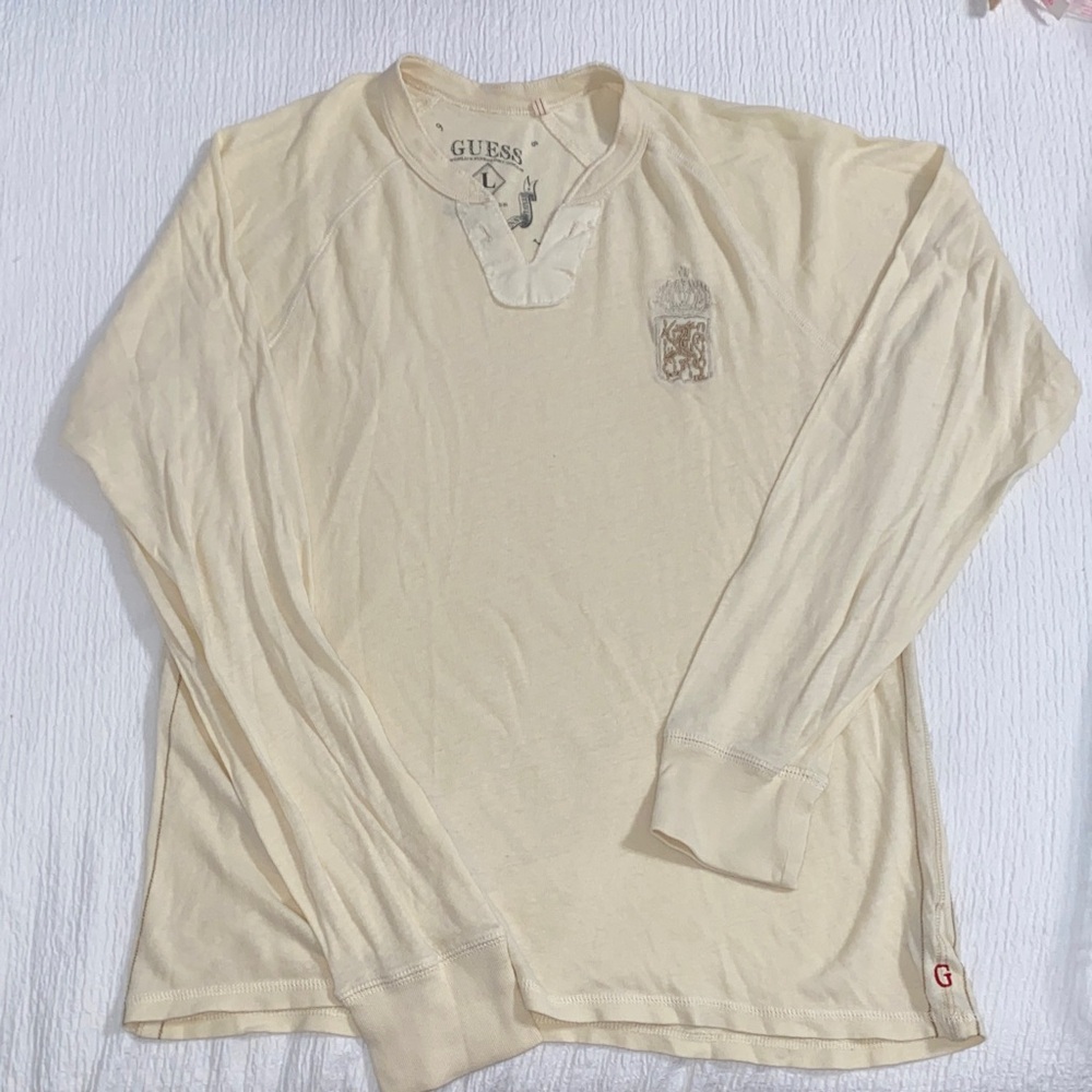Guess Off-White Long Sleeve Men's Tee Size Large